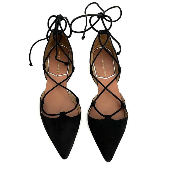 Zara Black Suede Lace Up Flats - Picture 2 of 6